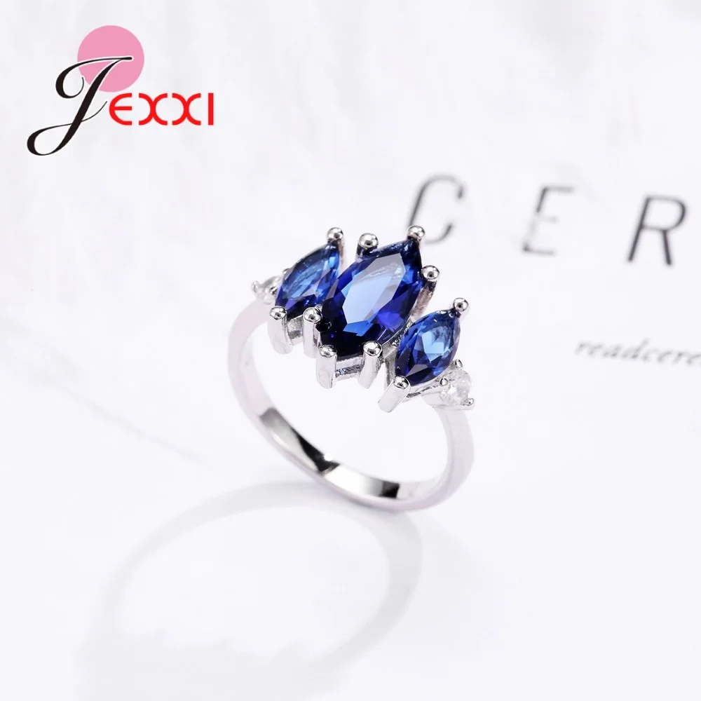 Wedding Rings Fashion Royal Blue Oval Crystal Engagement Ring For Women Silver Proposal Anillos Bijoux Valentine's Day | Украшения и