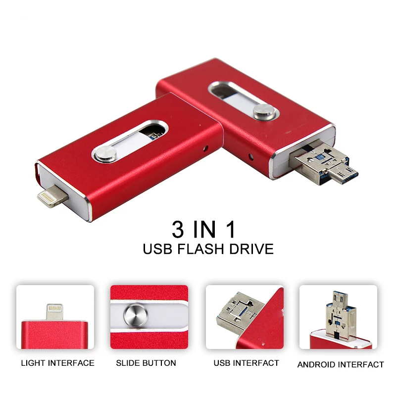 Высокое качество все 3 в 1 OTG флэш накопитель 64 ГБ памяти мини Usb для Apple Android и IOS windows