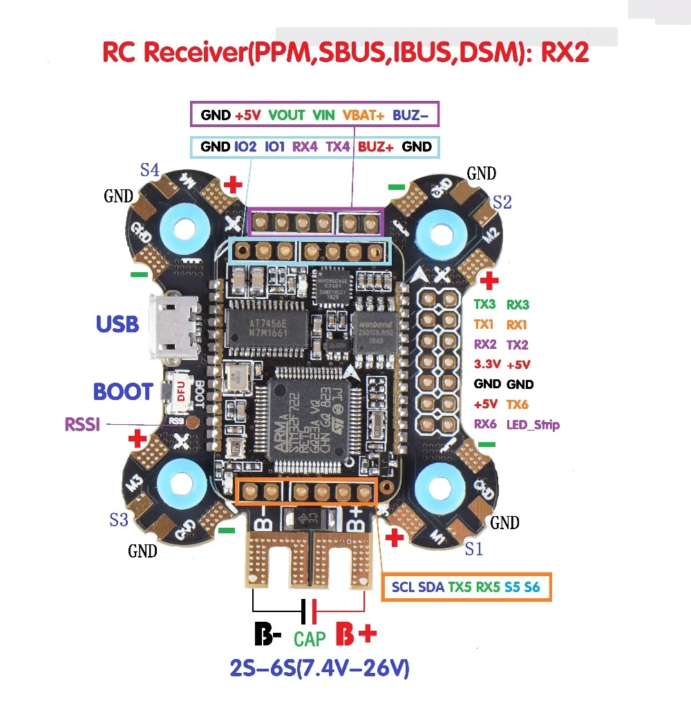 Контроллер полета JHE F722 F7 STM32F722 Встроенный OSD BMP280 барометр BEC 5 В для