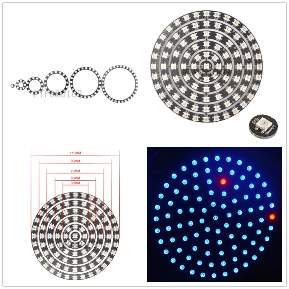 WS2812 5050 RGB LED 1 8 12 16 24 32 93 светодиода светодиодная кольцевая лампа со встроенными