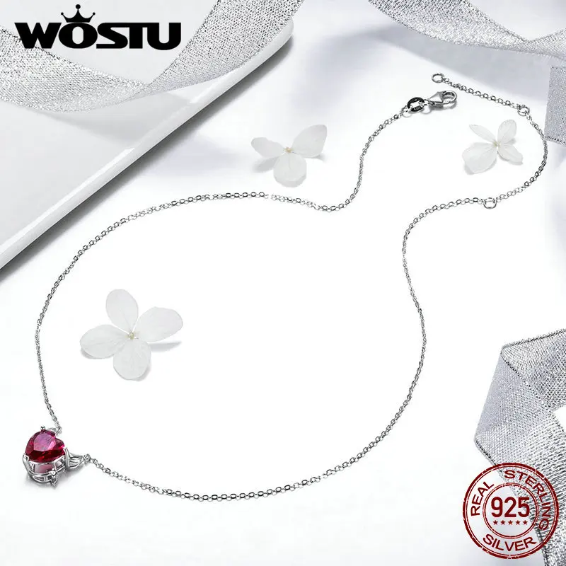 WOSTU, новая мода, 925 пробы, серебро, дьявол, крылья, Красный CZ, подвеска, ожерелья, подходят,, для женщин, S925, изготовление ювелирных изделий, BKN286