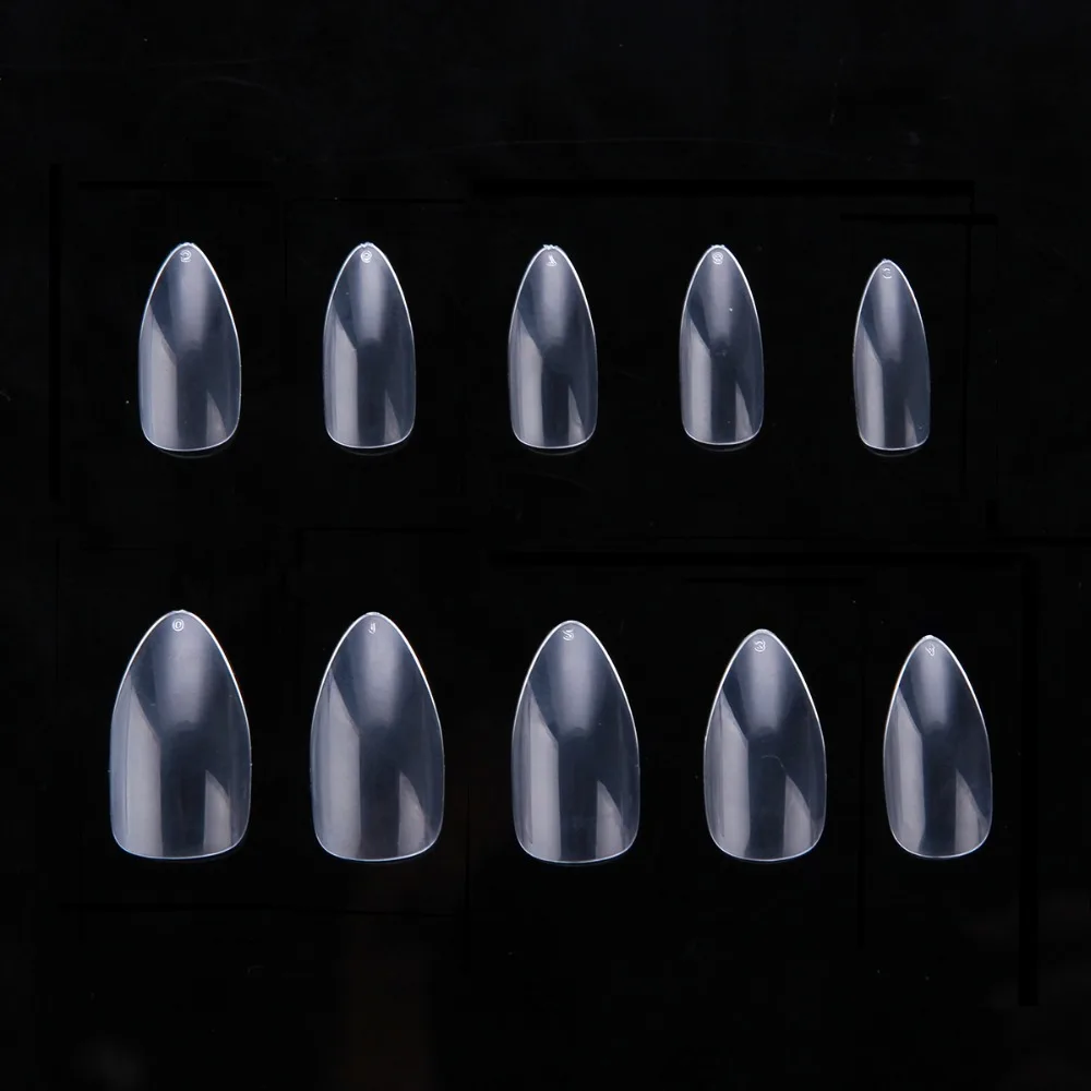 

10 Packs/ Lot 500 pcs Clear Fake Nails Acrylic Full Cover Stiletto Sharp Ending False Nail Tips Wholesales A0462X