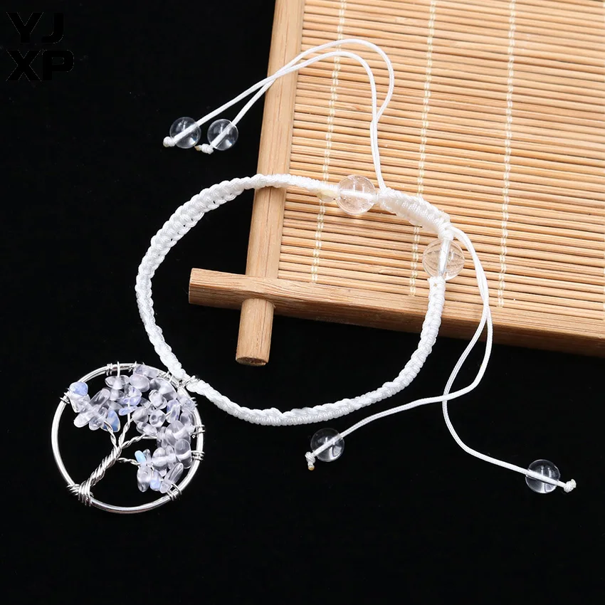 YJXP регулируемый плетеный браслет из белого шнура с опалитным деревом жизни