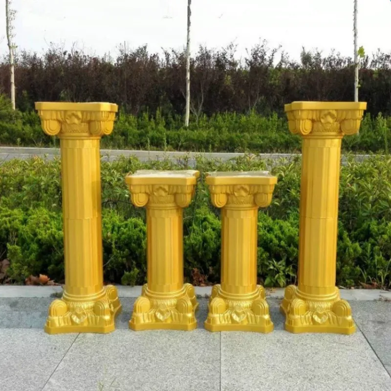 2pcs Gold Roman Columns Fashion Wedding Props Decorative Plastic Pillars Flower Pot Road Lead Stand Party Event Free Shipping