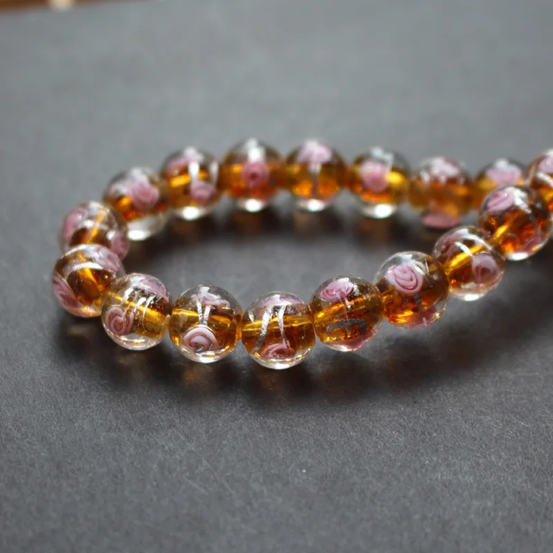 Бусины в виде цветка с серебряной фольгой коричневого цвета для изготовления