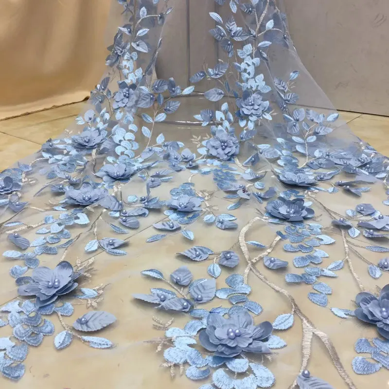 Новое поступление 3D цветок кружева тюль ткани высокого качества 2018 бисером