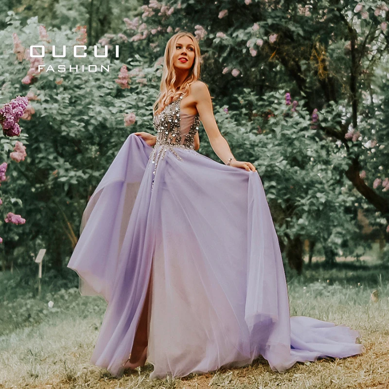 Женское вечернее платье из фатина Oucui длинное с бисером OL103012|evening dress|prom evening dresslong