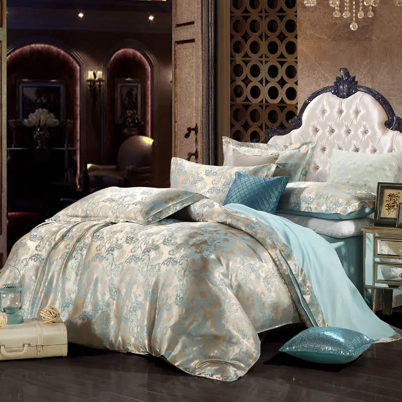 1 silk and polyester 4 шт. серый золотой жаккард постельные принадлежности наборы queen king Размеры пододеяльник набор шелк хлопок Ткань Роскошные постельное белье - Цвет: 1 silk and polyester