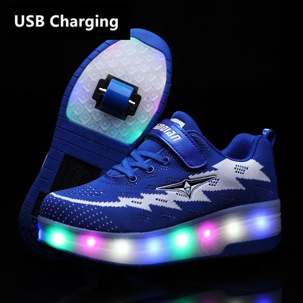jiandian Blue Eur28-43 кроссовки с двумя колесами и зарядкой от usb, светящийся светодиодный светильник, обувь для роликовых коньков, обувь для мальчиков и девочек - Цвет: jiandian Blue