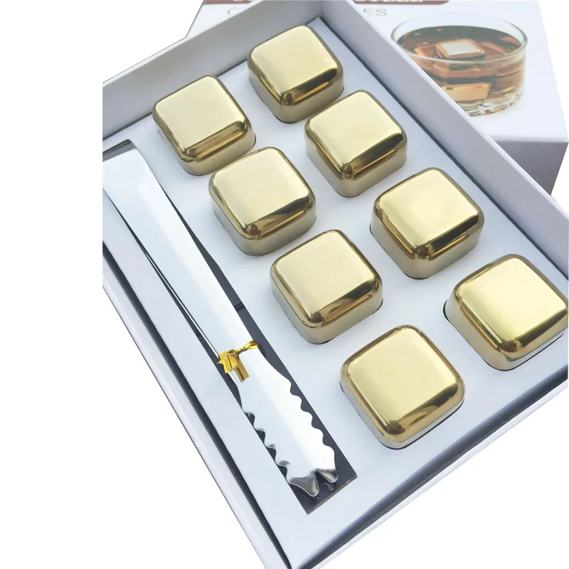 6 шт./лот Золотой виски сталь заморозка для льда нержавеющие камни пиво Бар
