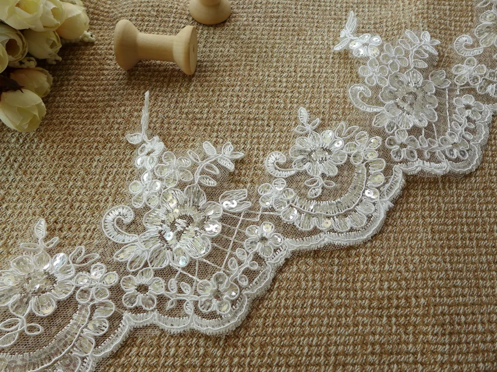 Alencon аппликация с кружевной отделкой гипюр жемчуг 6 ярдов 11 5 см|lace guipure|sequin lacesequin