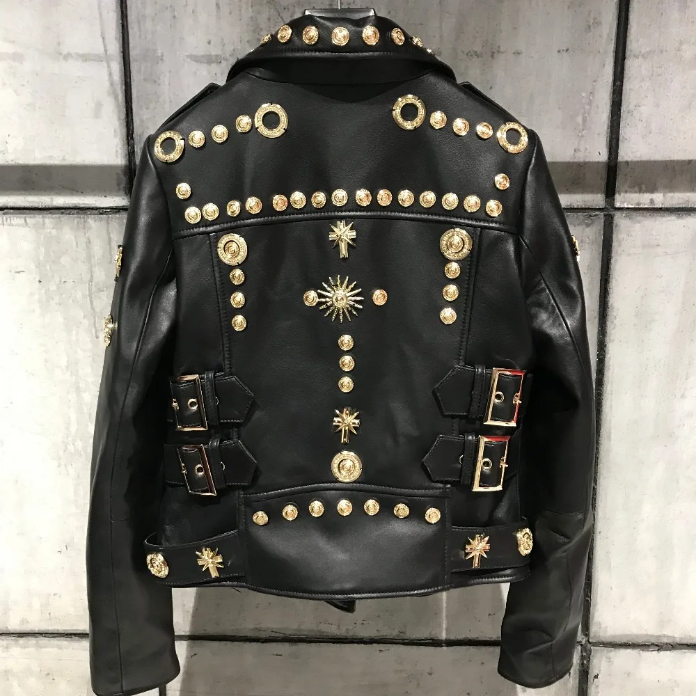 Женская куртка с заклепками в европейском стиле Весенняя байкерская из