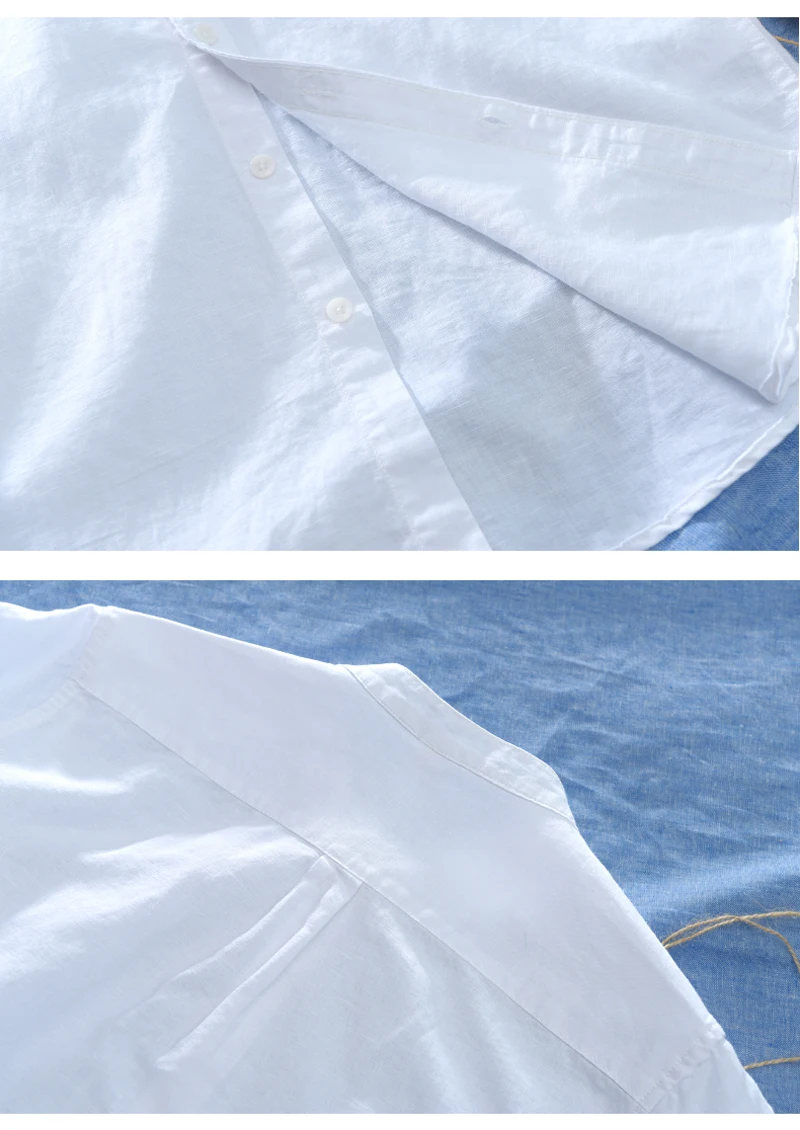 Летние модные мужские рубашки с воротником-стойкой, однотонные хлопковые мужские льняные рубашки с коротким рукавом, Высококачественная Уличная Повседневная футболка