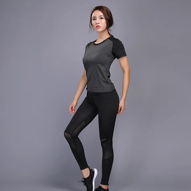 yoga clothing sets Спортивный комплект для йоги, Быстросохнущий женский спортивный костюм, футболка+ штаны, компрессионный, для бега, фитнеса, тренировки, спортивная одежда, комплект из двух предметов - Цвет: yoga clothing sets