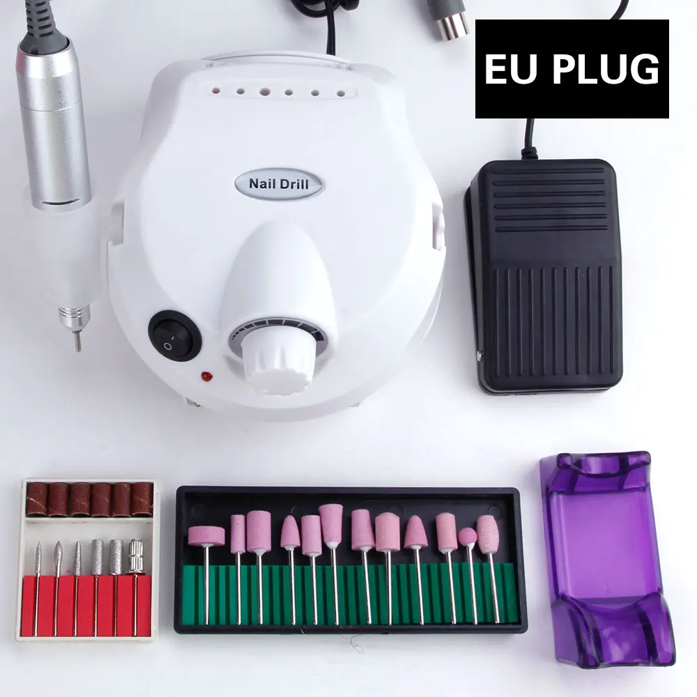 White Set EU Plug 30000 об/мин профессиональный Керамический Резак Маникюрный набор электрическая дрель для ногтей фрезерный станок алмазные фрезы инструменты для маникюра - Color: White Set EU Plug