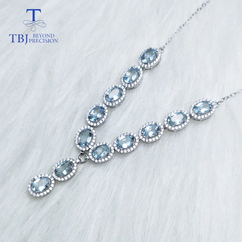 TBJ, роскошное 925 серебряное ожерелье с кулоном, натуральный овал 4*6 мм 4.8ct, хороший цвет, Аквамарин для женщин, годовщина жены, подарок, повседневная одежда