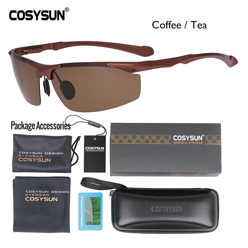 CoffeeTea LuxuryPKG Мужские поляризованные алюминиевые солнцезащитные очки без оправы, мужские очки для вождения, HD поляризованные солнцезащитные очки, мужские очки, спортивные очки Oculos de sol 8585 - Цвет линз: CoffeeTea LuxuryPKG