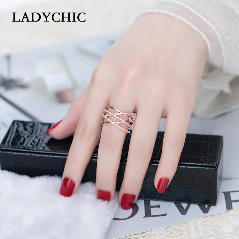 Роскошные Многослойные кольца LADYCHIC из розового золота с цирконом для женщин и