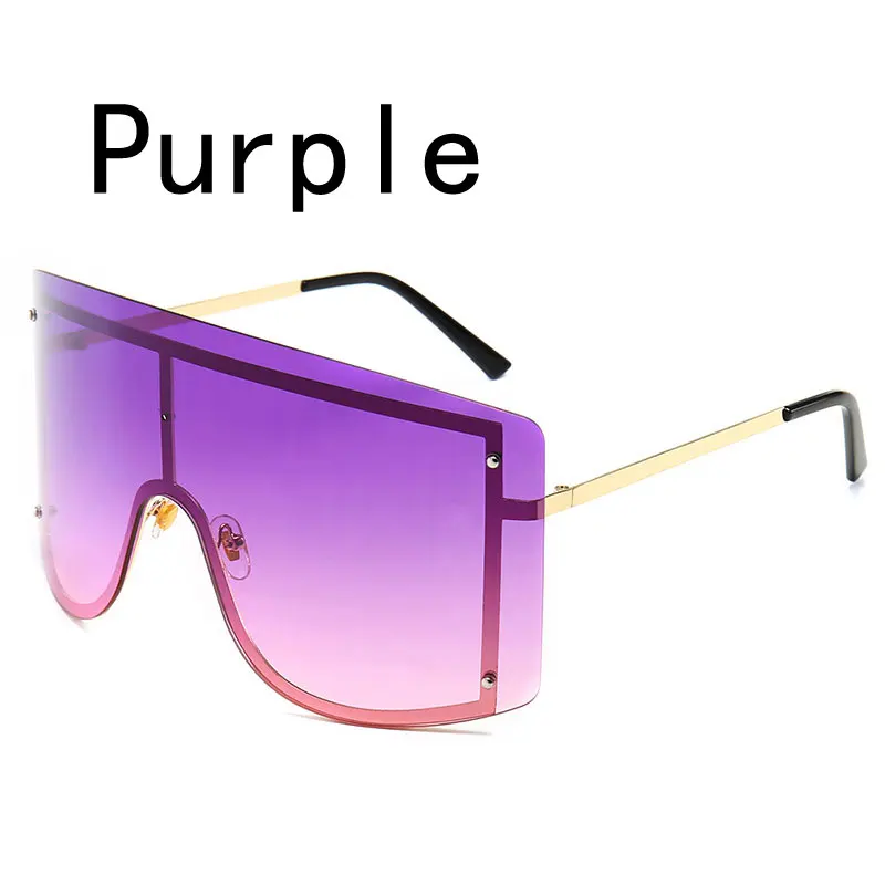 purple Модные негабаритные синие желтые градиентные солнцезащитные очки для женщин Роскошные брендовые дизайнерские красные металлические женские солнцезащитные очки без оправы - Цвет линз: purple