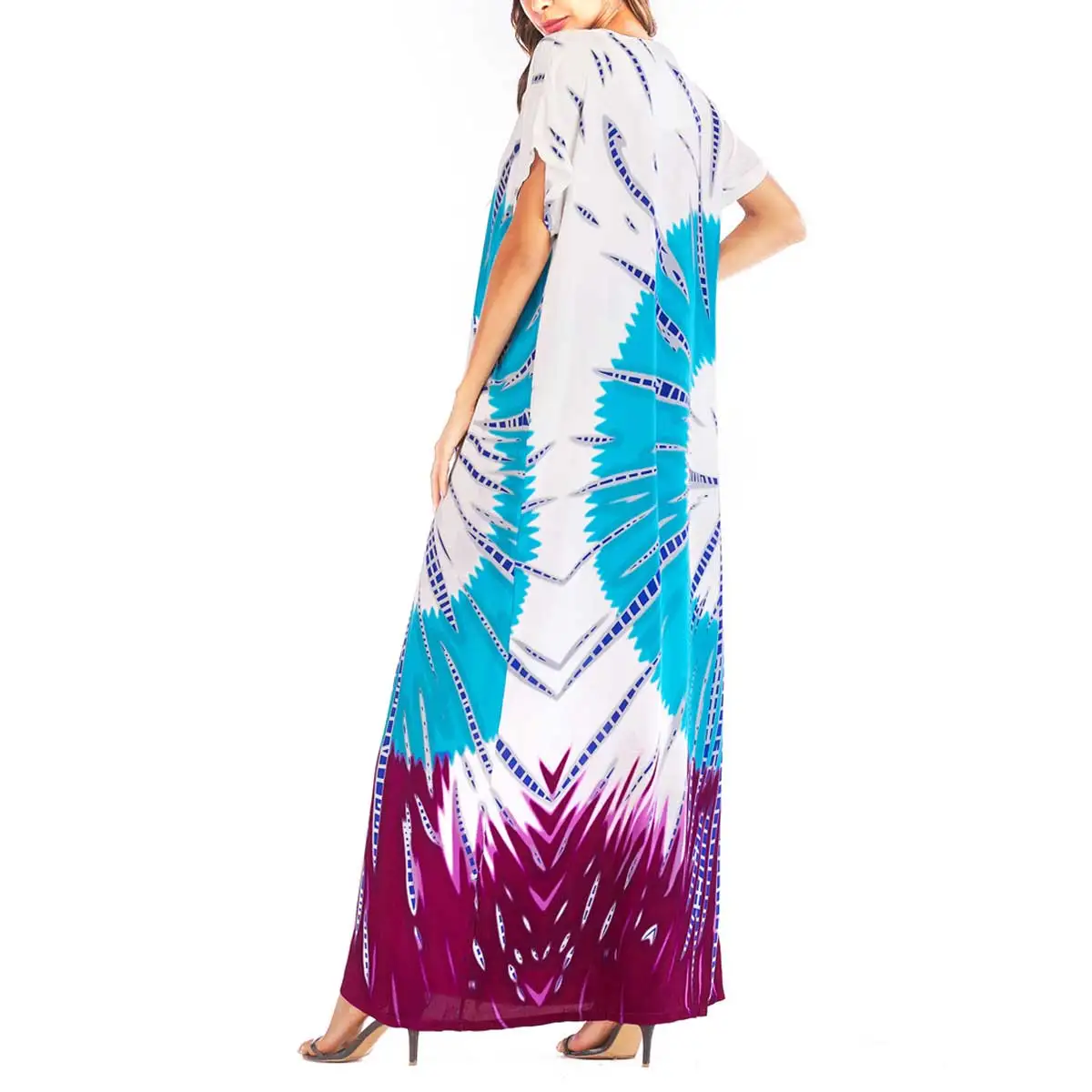 2019 Цвет контраста из кусков с рисунком Макси летнее платье в богемном стиле