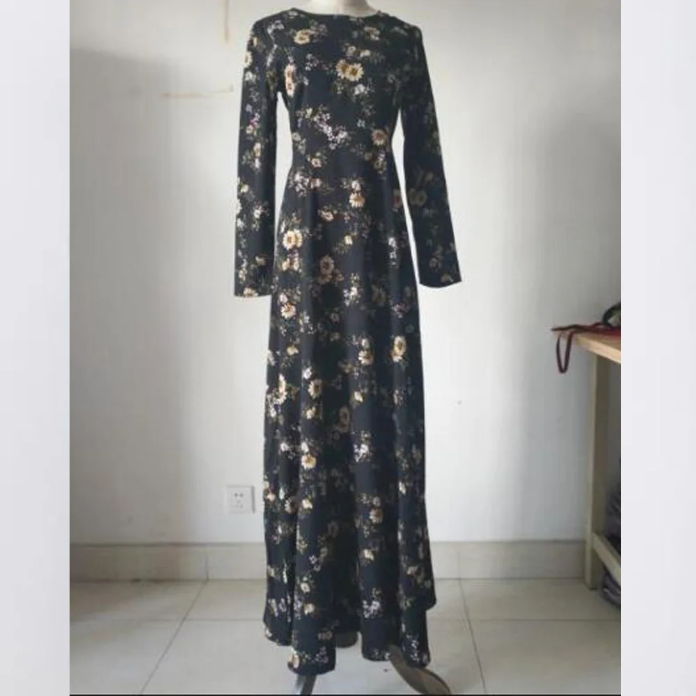 2019 abaya Платье женское мусульманское платье с цветочным принтом кафтан Турция