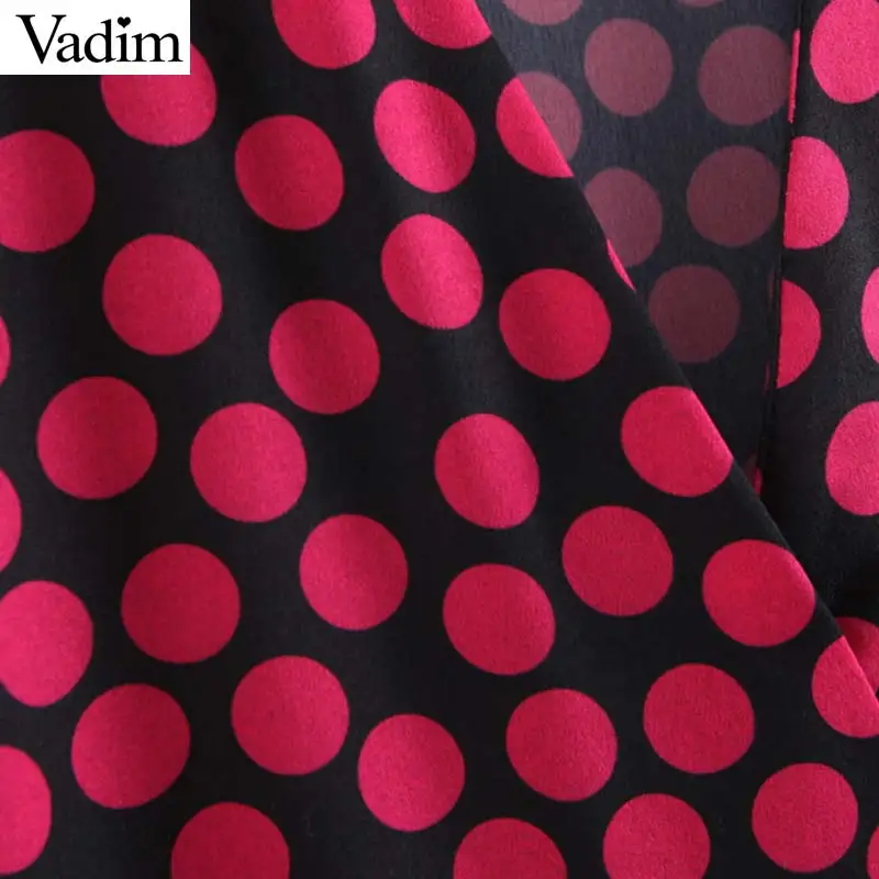 Вадим Женские винтажные V шеи dot печати длинное платье галстук-бабочка пояса