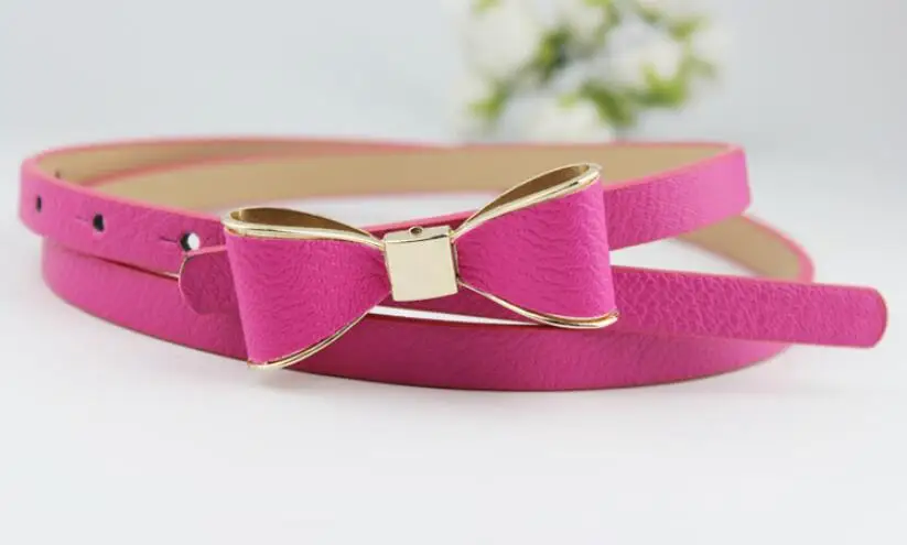 Fuchsia 1psc Модный женский ремень летний 12 цветов женский Элитный бренд поясов цветной яркий бант кожаный ремень Дамский Пояс Одежда Аксессуары - Цвет: Fuchsia