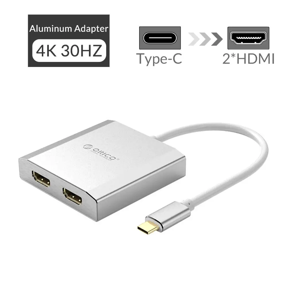XD-CF2H4-SV ORICO USB C к HDMI/VGA/DP концентратор для ноутбука мобильный телефон Macbook pro Алюминиевый сплав многофункциональный адаптер type C концентратор - Цвет: XD-CF2H4-SV