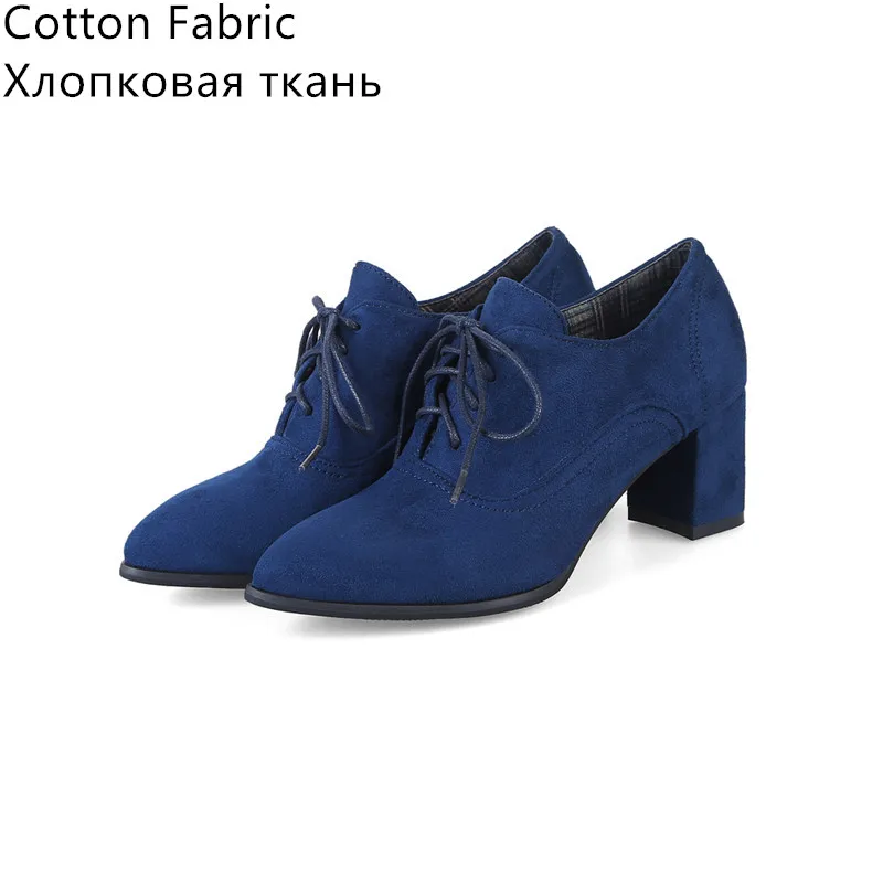 Blue Cotton Fabric Новые Замшевые женские ботильоны высокого качества на квадратном каблуке модные элегантные женские ботильоны осень-зима, большие размеры 31-48 - Цвет: Blue Cotton Fabric