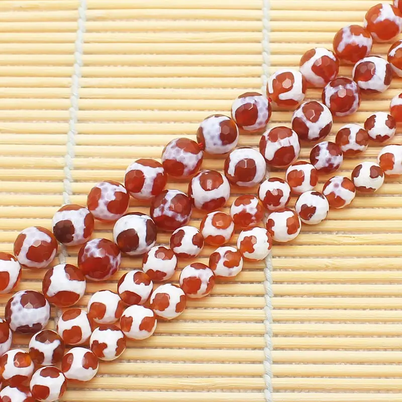 

Wholesale Faceted Red Fire Agates With White Stripe Round Beads14.5"For DIYJewelry making! Mixed wholesale for all items !