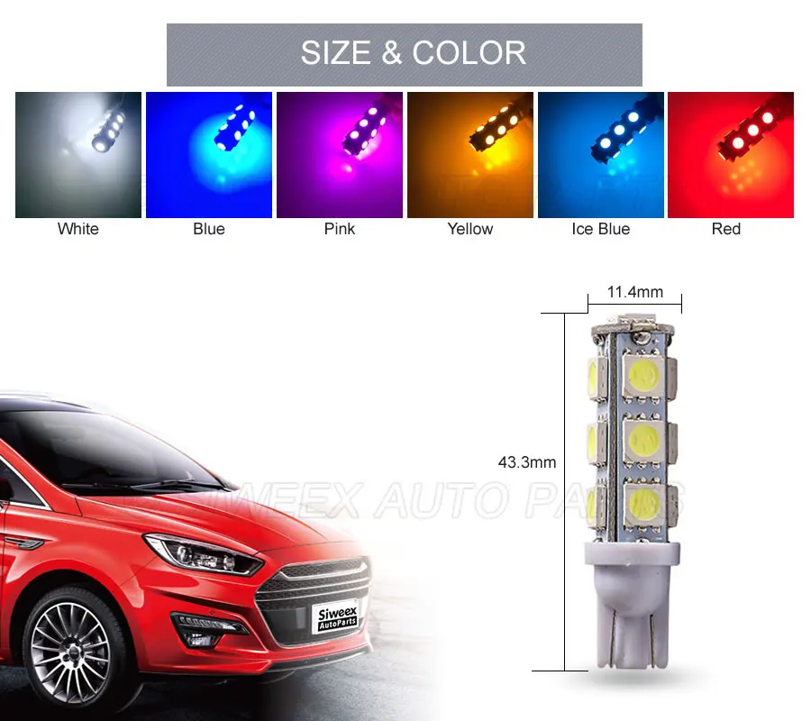 2 шт./лот T10 13 SMD 5050 Автомобильные светодиодные боковые указатели поворота DC 12 В 194