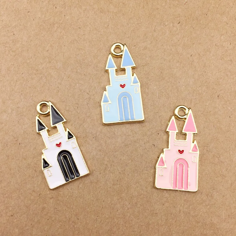 

10pcs/lot Castle Building Enamel Charms Alloy Floating Oil Drop Pendant DIY Bracelet Necklace Jewelry Accessories Handmade YZ101