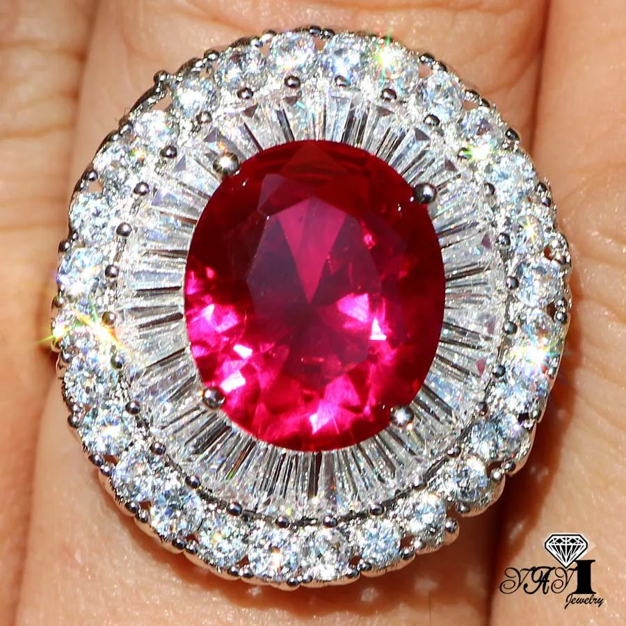 Яйи Модные женские ювелирные изделия кольцо 5.5CT Красный Циркон CZ цвета: