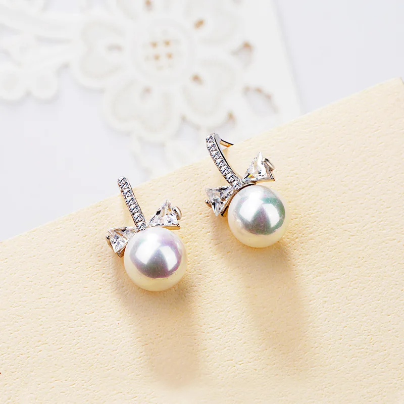 Женские серьги из натурального пресноводного жемчуга S925 пробы с бантом и