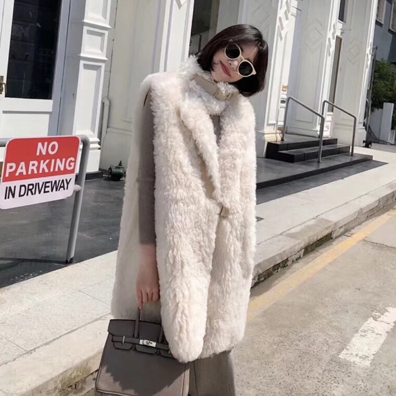 Новый Гарантировано реального Shearling Vest Для женщин отложным воротником длинные