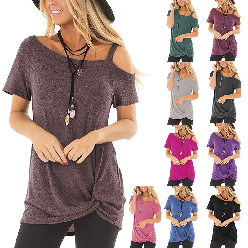 

Women's Comfy Casual Short Sleeve Side Twist Knotted Tops Blouse Tunic T Shirts