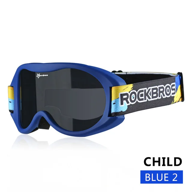 child dark blue ROCKBROS, противотуманные лыжные очки, лыжные очки, двухслойные очки для сноубординга, PC линзы, TPU, УФ-оправа, очки для мужчин и женщин - Цвет: child dark blue