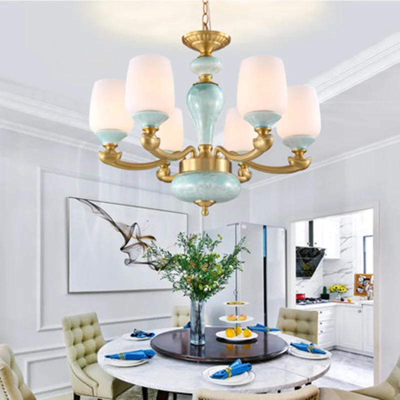 Традиционный светодиодный Медь Люстры Европейский стиль Керамика подвесные
