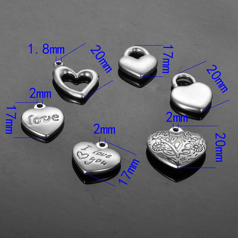 5 шт. подвеска в виде сердца из нержавеющей стали|stainless steel charms|steel charmstainless heart charm |