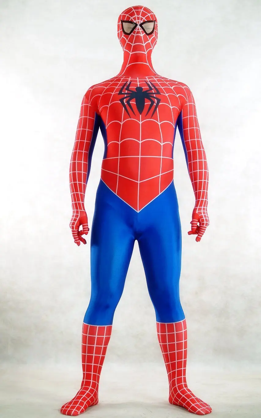 Подгонянный Синий/Красный взрослый супергерой зентай костюм Хэллоуин