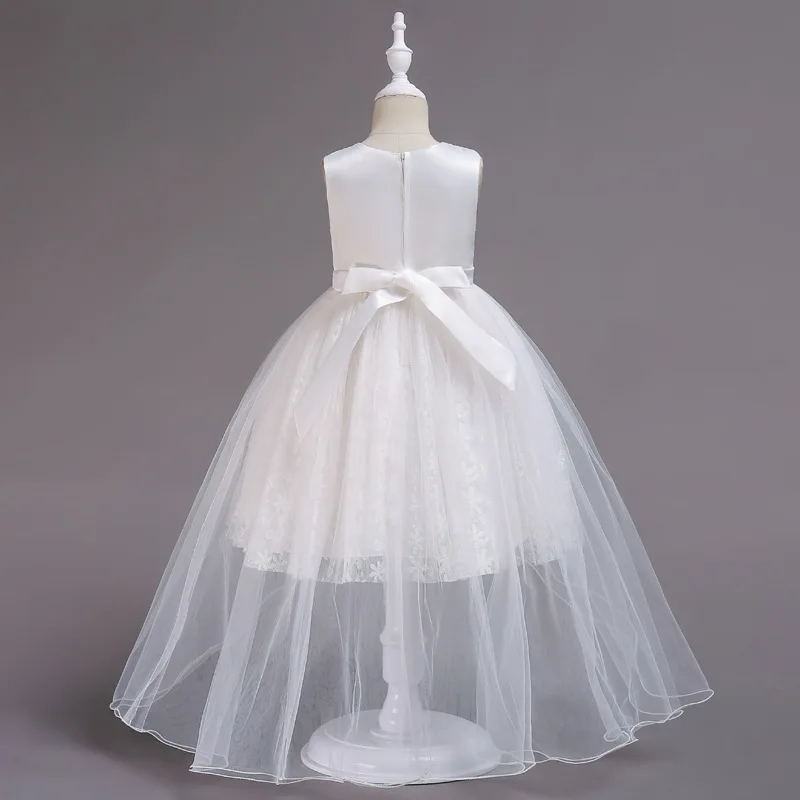 

U-SWEAR 2020 New Arrival Kid Flower Girl Dresses O-neck Sleeveless Flower Pearls Beaded Bow Lace Ball Gown Ruffles Vestidos