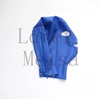novelty blue color catsuit latex hoods open eyes nostrils and mouth with back zip for adults