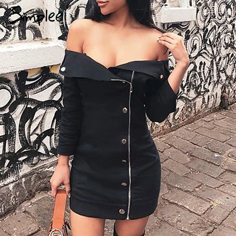Осенне-зимнее женское мини-платье Simplee черное облегающее платье на молнии с
