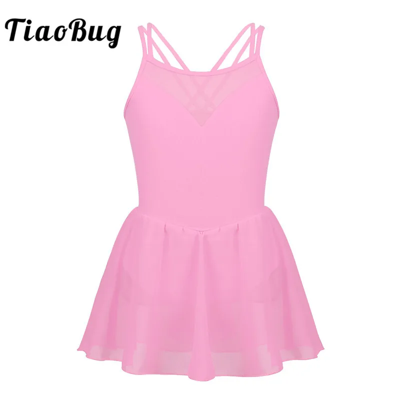 

TiaoBug Girls Spaghetti Straps Mesh Splice Ballet Tutu Dance Leotard Chiffon Dress Gymnastics Leotard Kids Lyrical Dance Costume