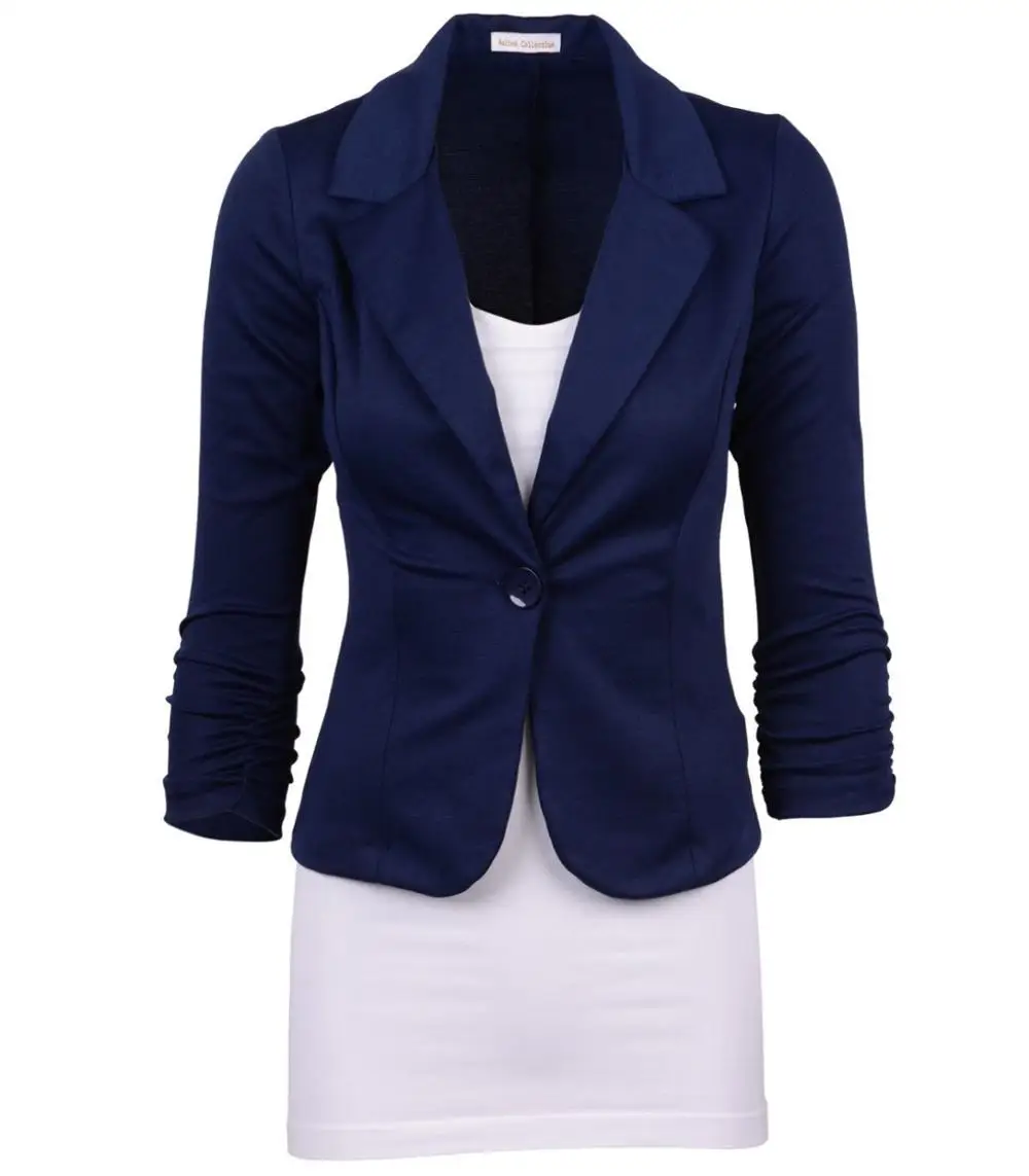 Navy blue Женский блейзер, черный, розовый, белый цвета, S-2XL, тонкая куртка, 19, весна-осень, корейский элегантный офисный вечерние Роскошный Блейзер, пальто, Feminina CX54 - Цвет: Navy blue