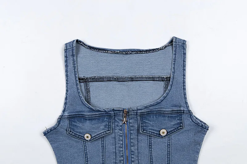 ArtSu Womens Tank Top Sleeveless Denim Sexy Blue Crop Top Femme Square Neck Fashion Streetwear Summer Tops Casual ASVE20681