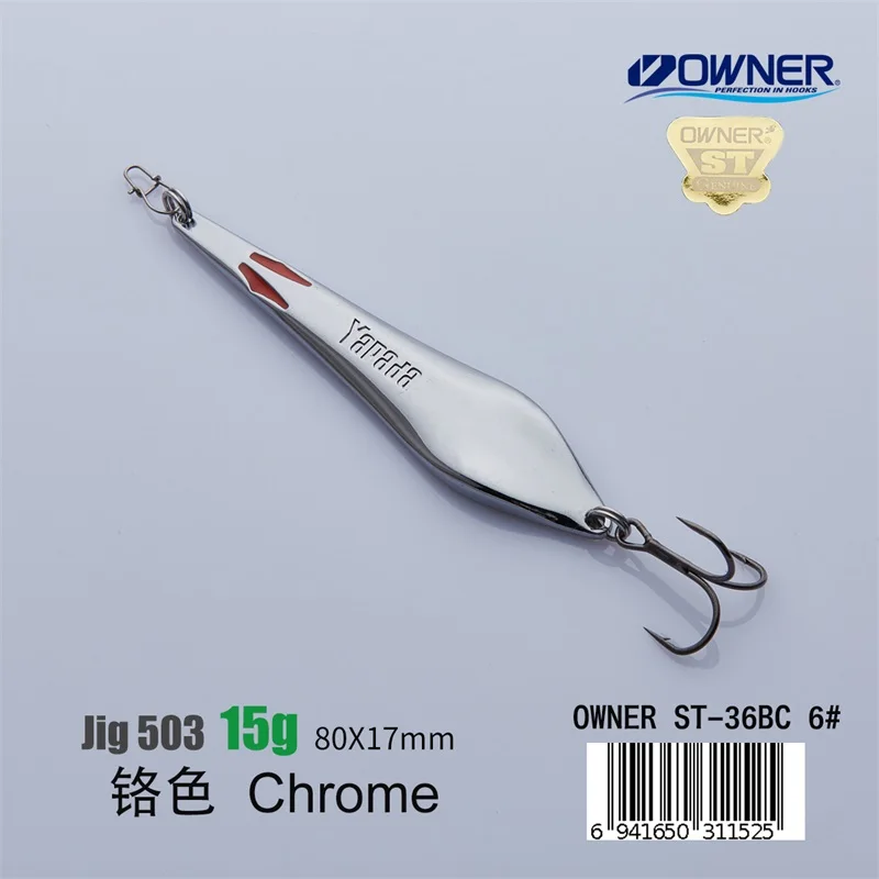 Chrome 15g YAPADA Jigging 503 Demon Fox 10 г/15 г владелец тройной крючок 70-80 мм перо Многоцветный Металлический цинковый сплав рыболовные приманки для окуня - Цвет: Chrome 15g