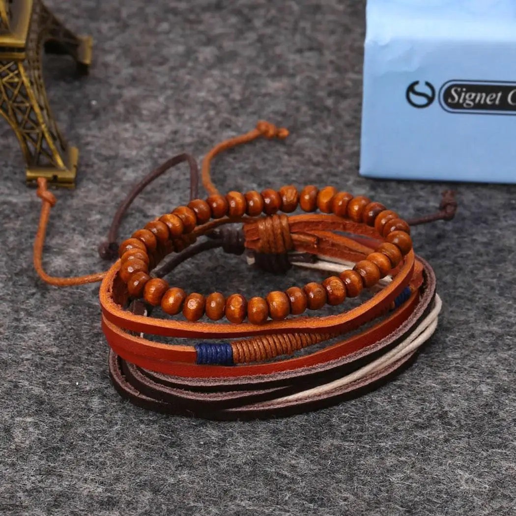 Artificial Bracelet Beauty Wristband Leather Brown Bead Women Everyday Multi-layers Fashion Bangle Small New | Украшения и