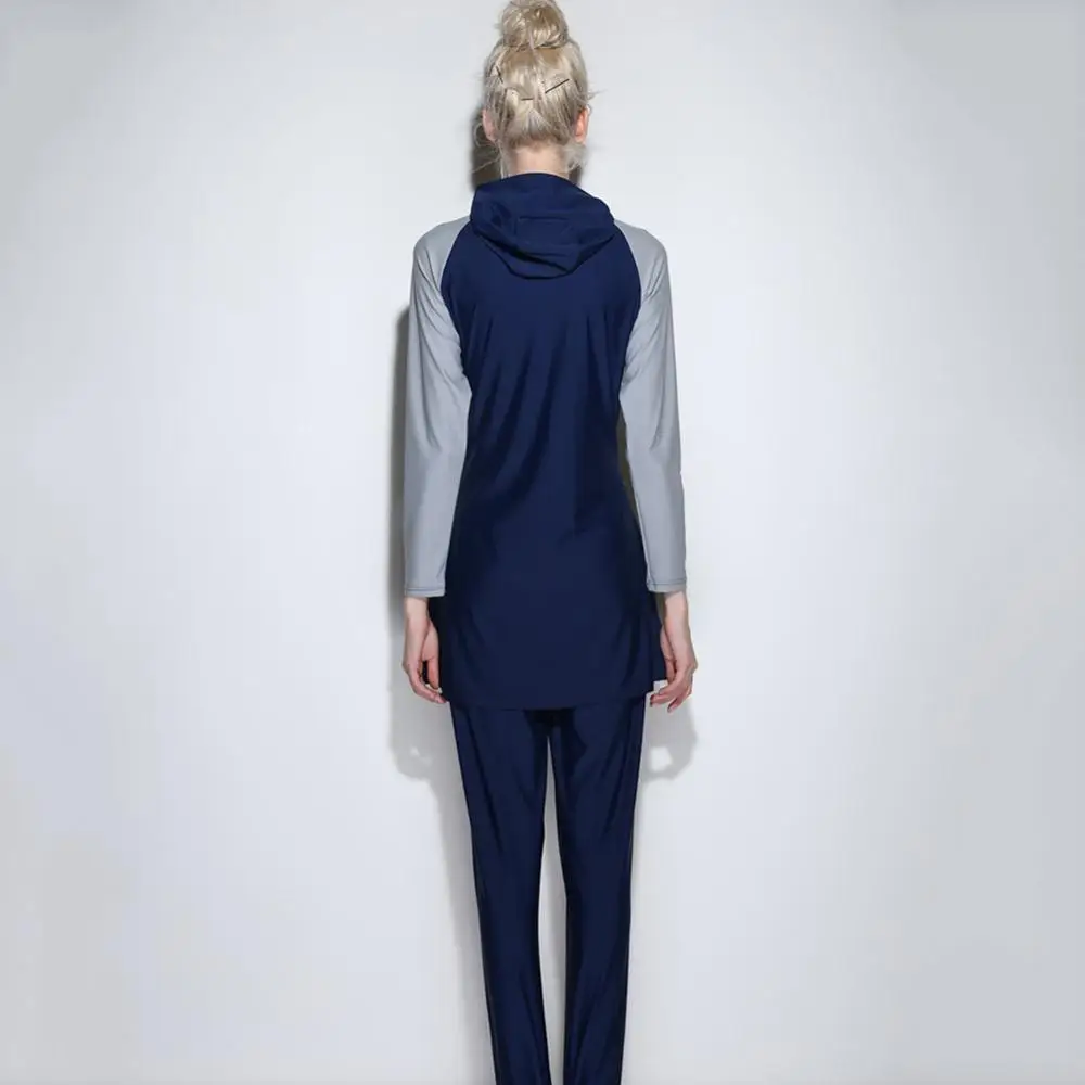 

Women Swimsuit Stripe Printed Muslim Swimwear Hijab Islamic Plus Size Long Sleeve Hooded Swimsuit