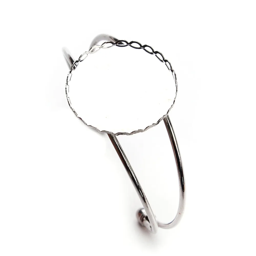 1PCS Silver Color Adjustable Cuff Bangle Base Bracelet Blanks Bezel Tray 30mm Round Cabochon for DIY Jewelry Making F3088 | Украшения и